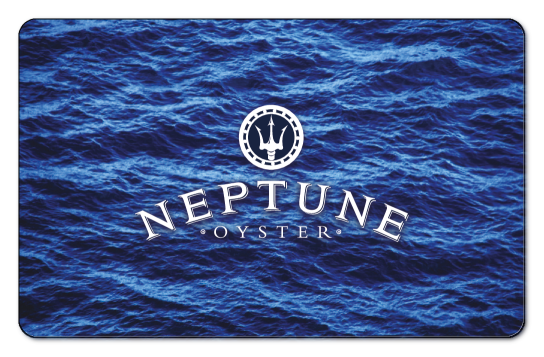 Neptune oyster trident logo on a background of water